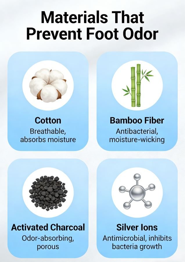 Materials that prevent foot odor